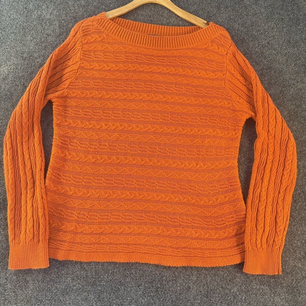 Chaps Denim XL Orange Linen Cotton Cable Knit Boat Neck Sweater Women's Fall